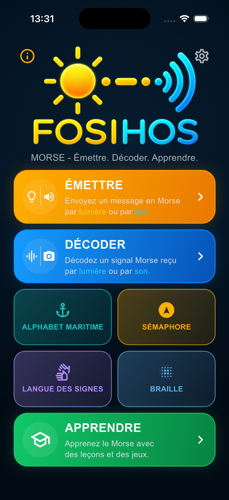 Écran d’accueil de FOSIHOS