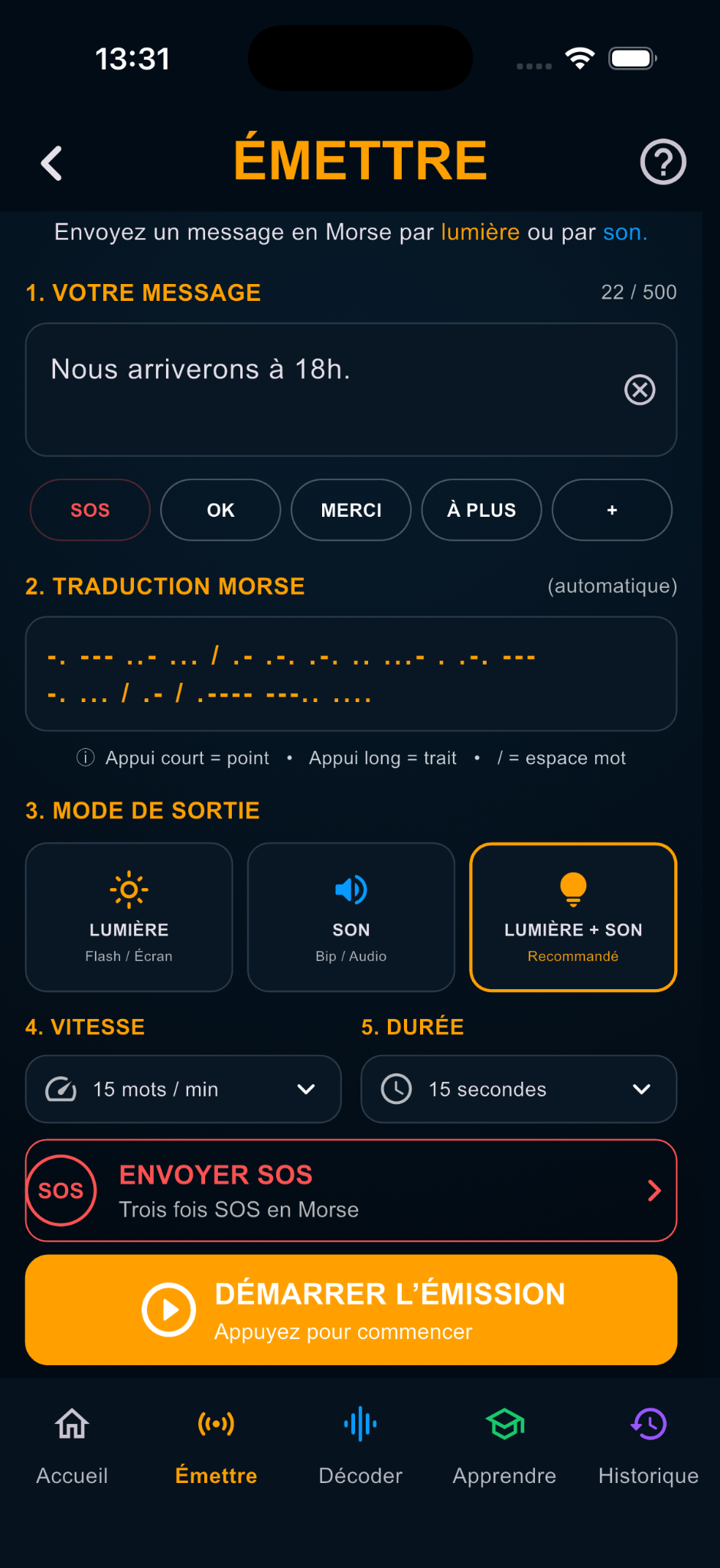 Écran Émettre de FOSIHOS