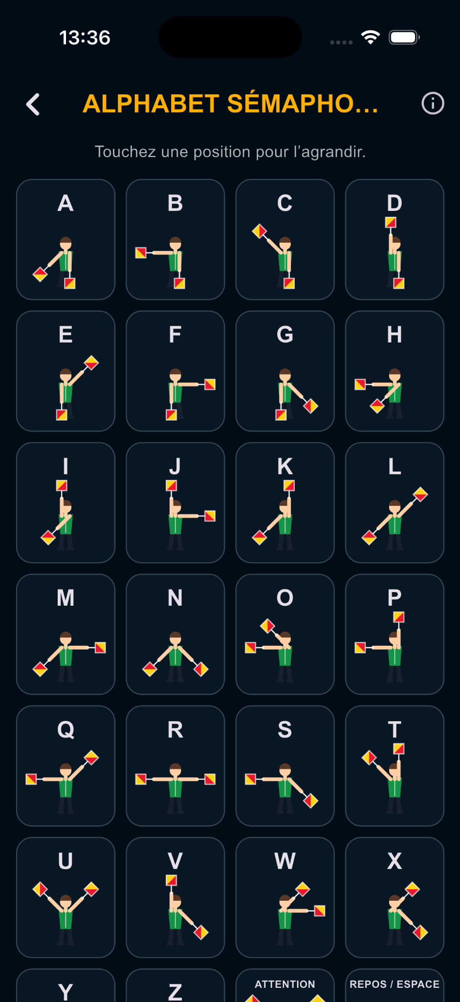Alphabet sémaphore dans FOSIHOS